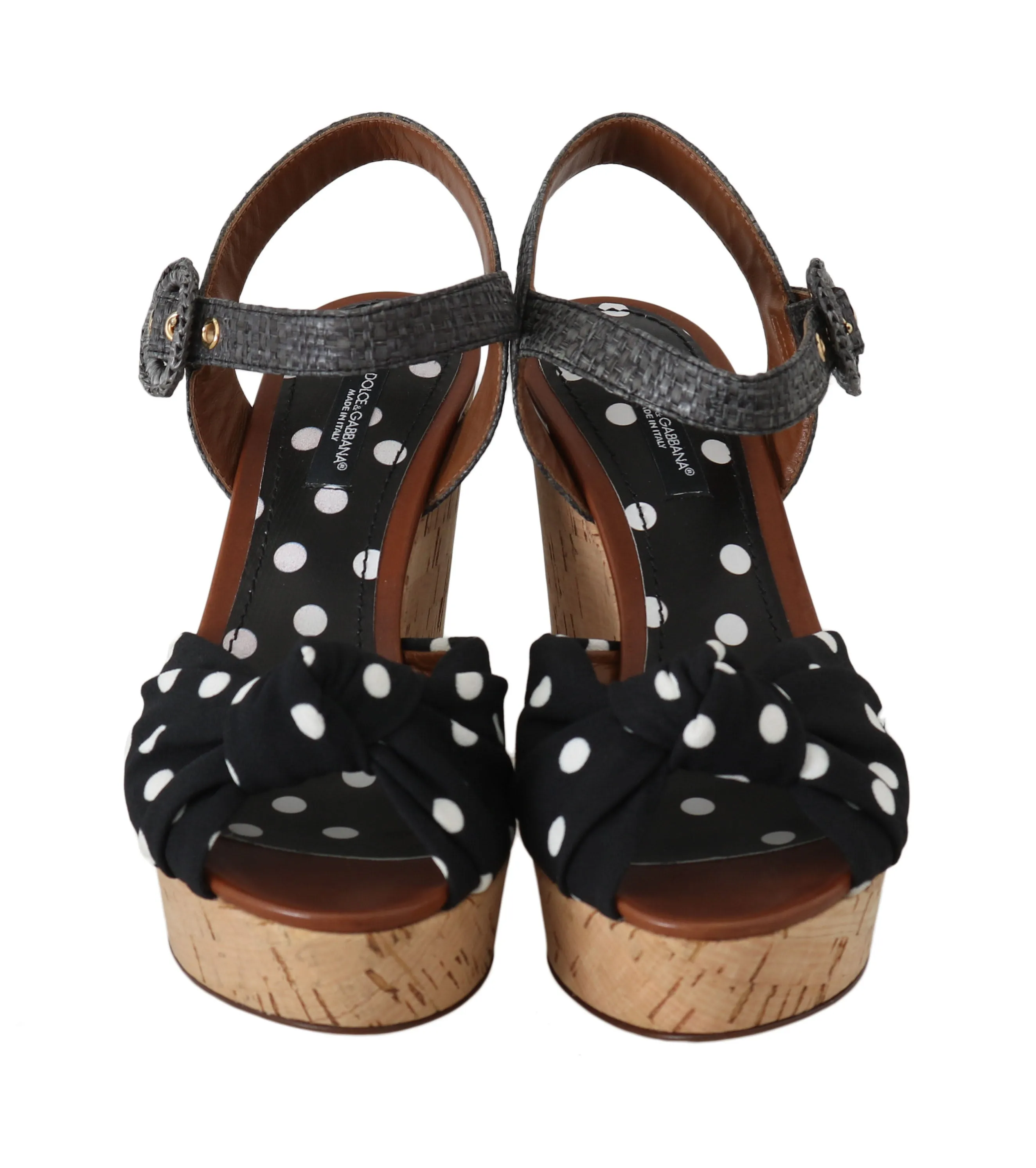 Black Polka Dot Straw Cork Sandals