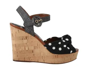 Black Polka Dot Straw Cork Sandals