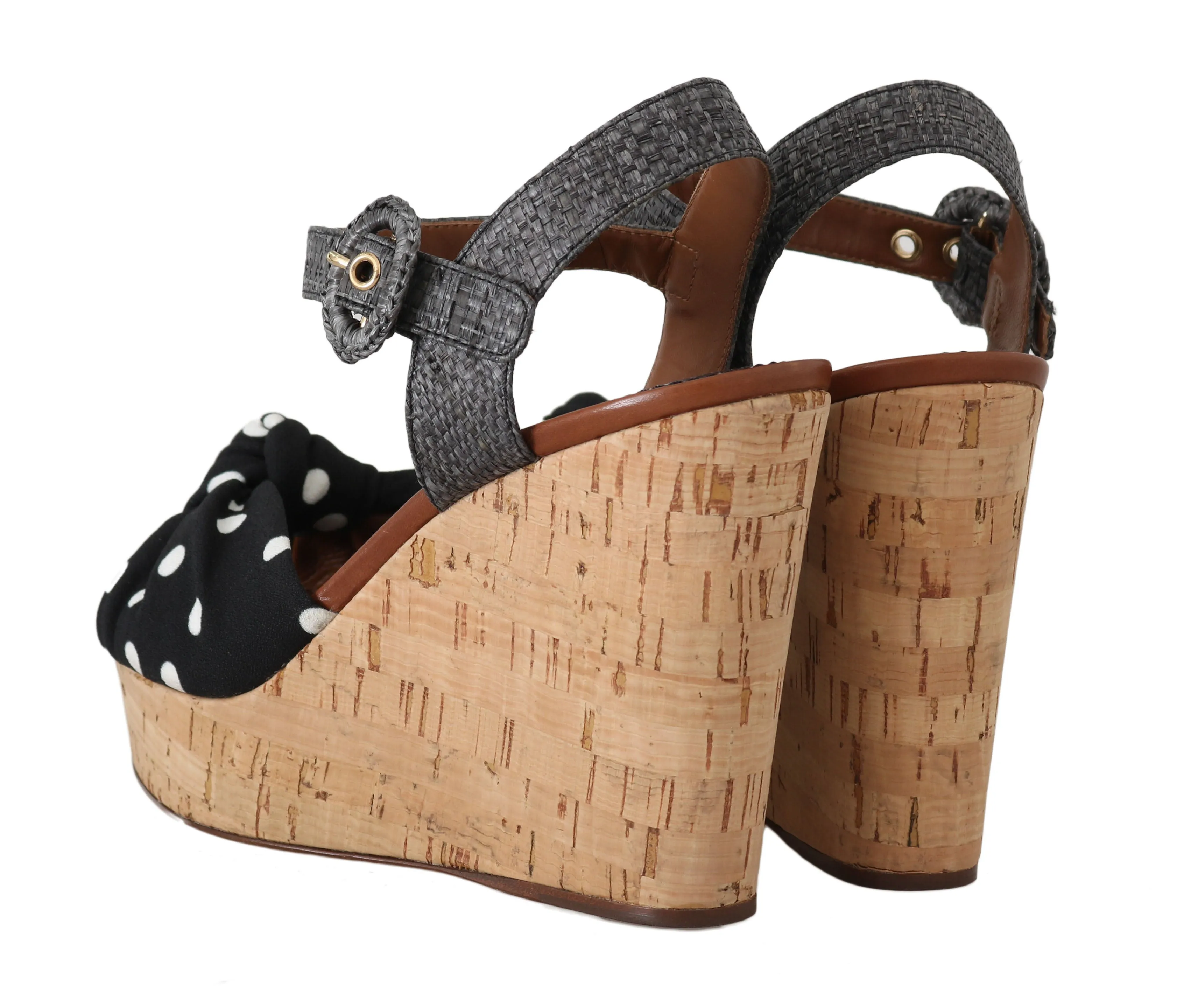 Black Polka Dot Straw Cork Sandals