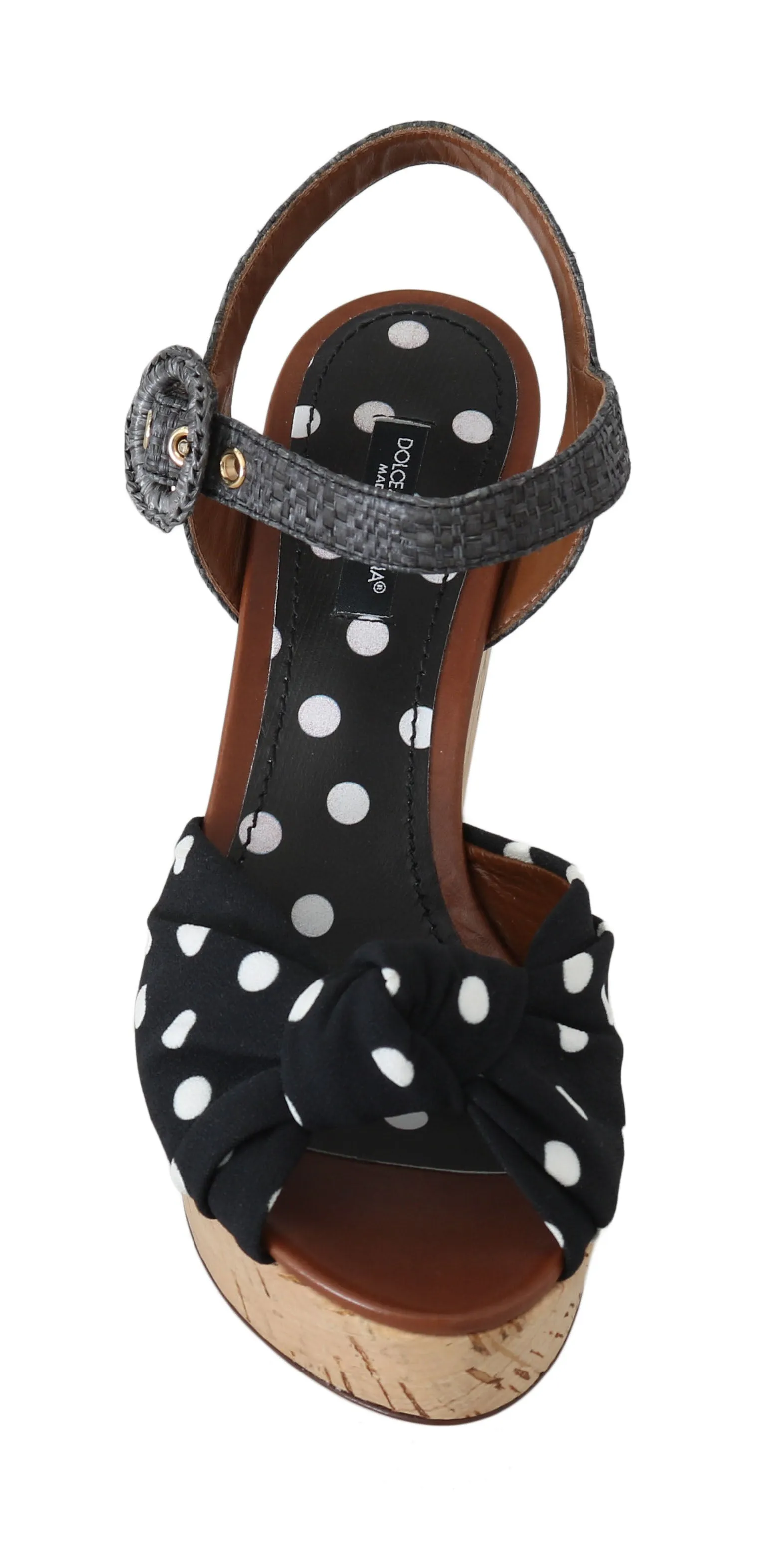 Black Polka Dot Straw Cork Sandals