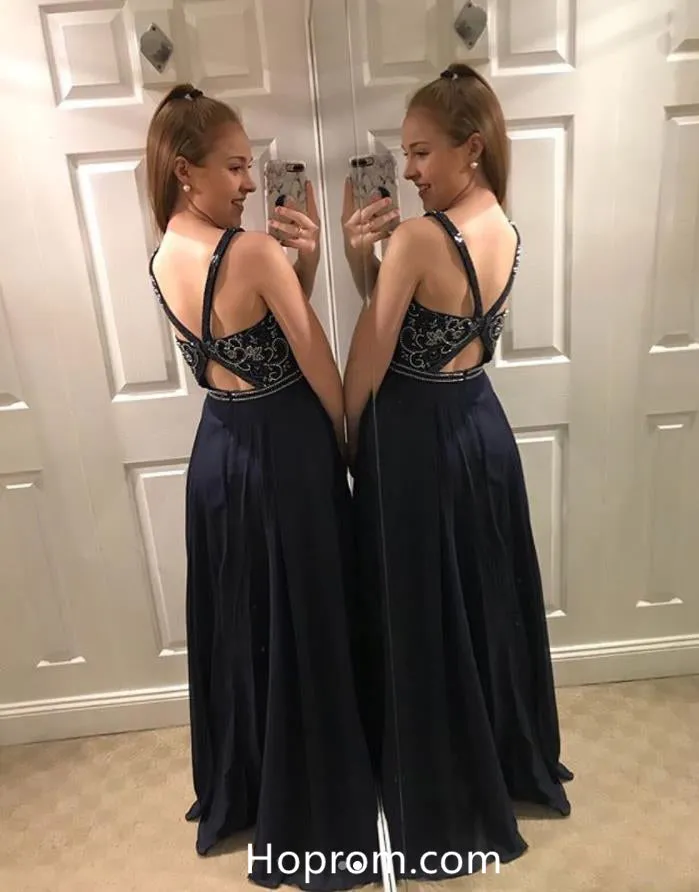 Black Prom Dresses Beading Applique Lace up Front Evening Dresses