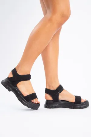 Black Velcro Strap Chunky Sandal - Gia
