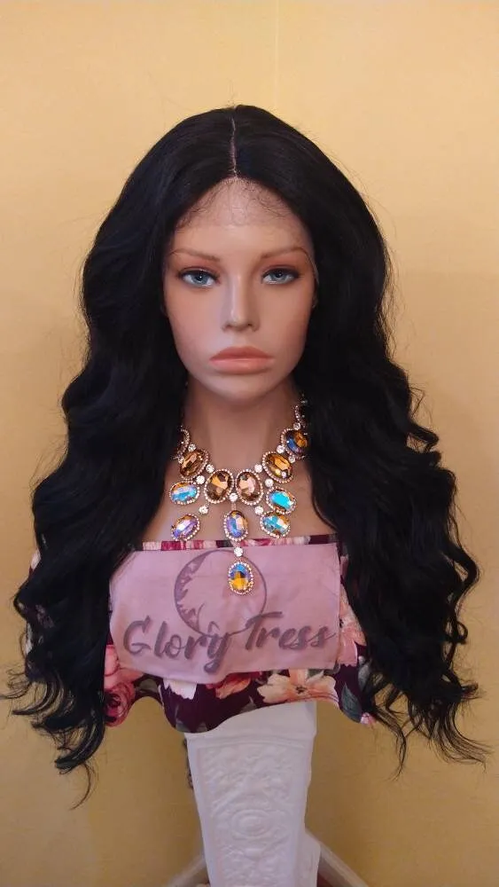 Black Wavy Lace Front Wig | HD Lace Wig | Synthetic Heat Resistant Wigs For Women | Lace Part Wig, Chemo Alopecia Wigs, Glory Tress -ADMIRE