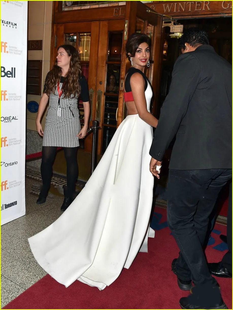 Black White Priyanka Chopra One Shoulder Cut Out Dress Asymmetrical Prom Celebrity Formal Dress Premiere of her Movie Mary Kom