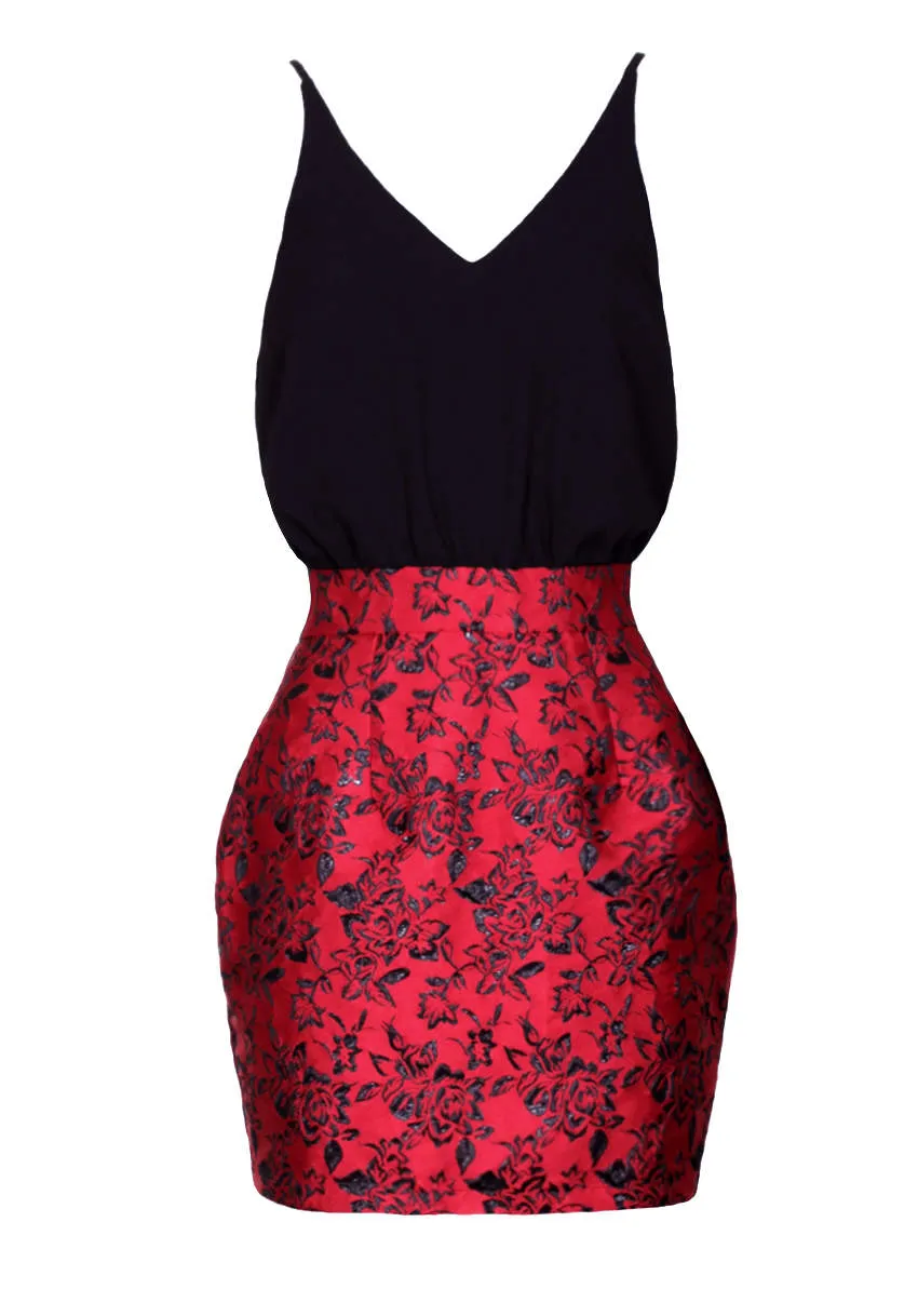 Black/Red Floral Two In One Dress
