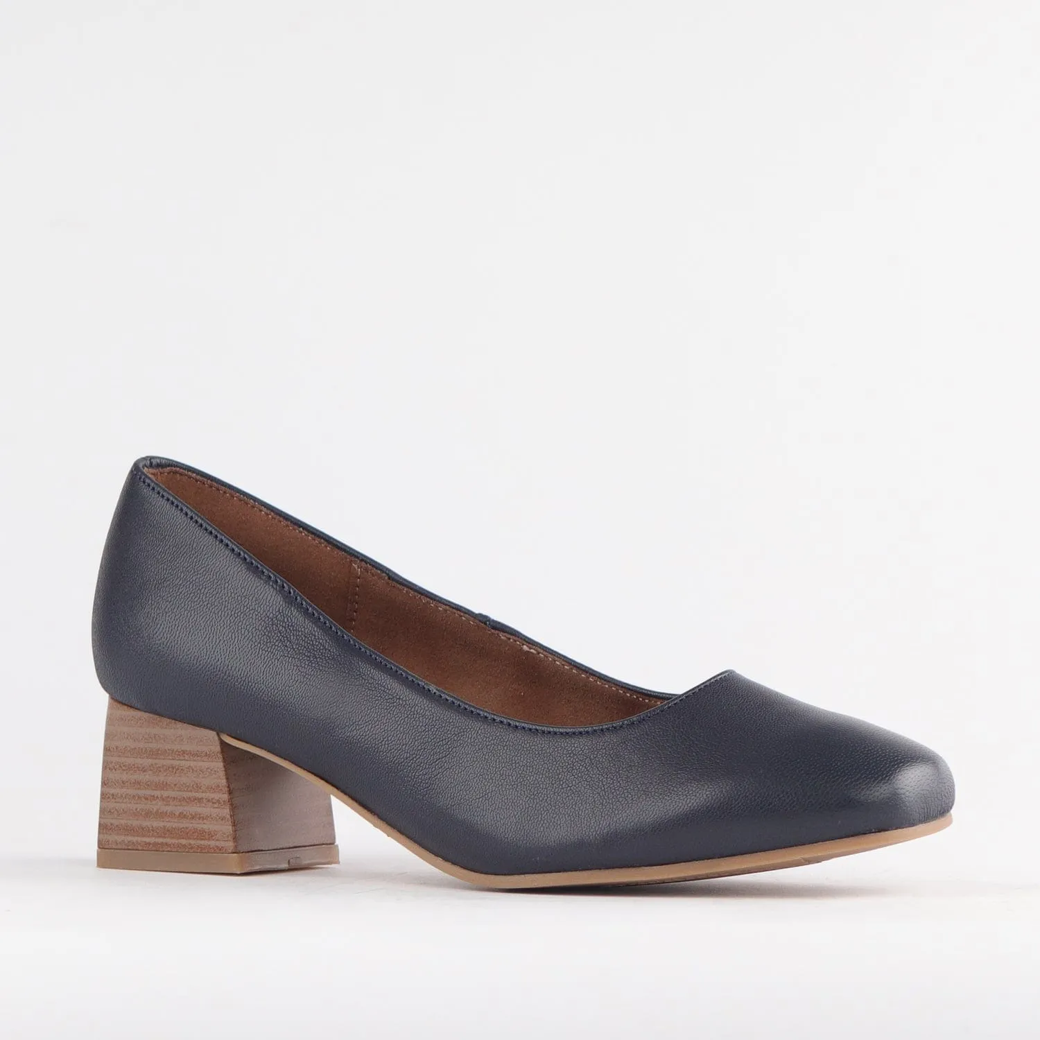 Block Heel Court Shoe in Navy - 12476