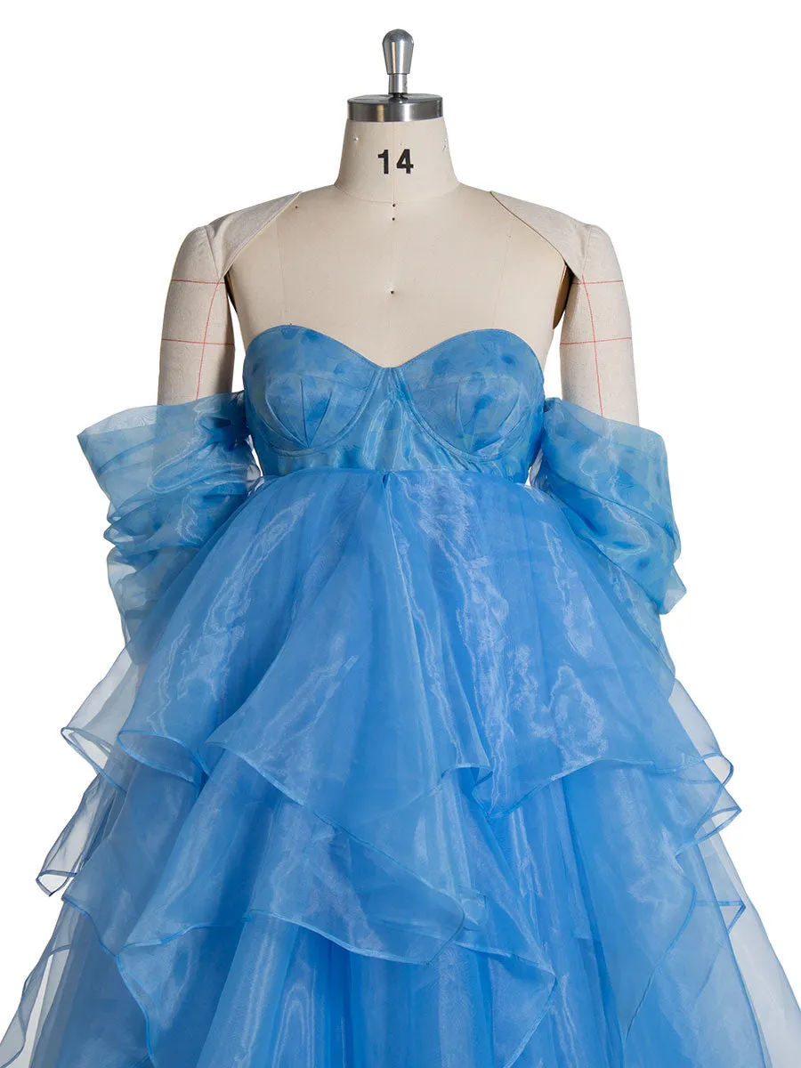 Blue organza Maternity Baby Shower Dresses Colored Wedding Dresses Long Sleeves YW240104