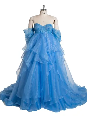 Blue organza Maternity Baby Shower Dresses Colored Wedding Dresses Long Sleeves YW240104