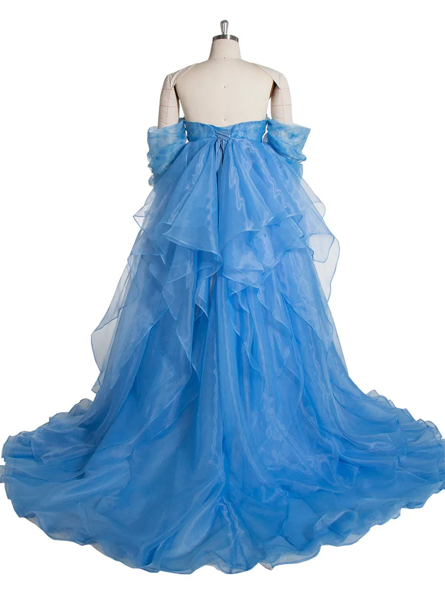 Blue organza Maternity Baby Shower Dresses Colored Wedding Dresses Long Sleeves YW240104