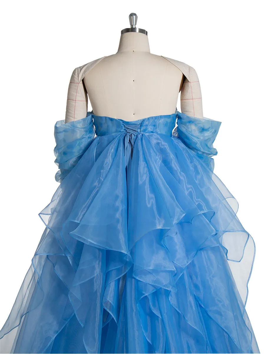 Blue organza Maternity Baby Shower Dresses Colored Wedding Dresses Long Sleeves YW240104