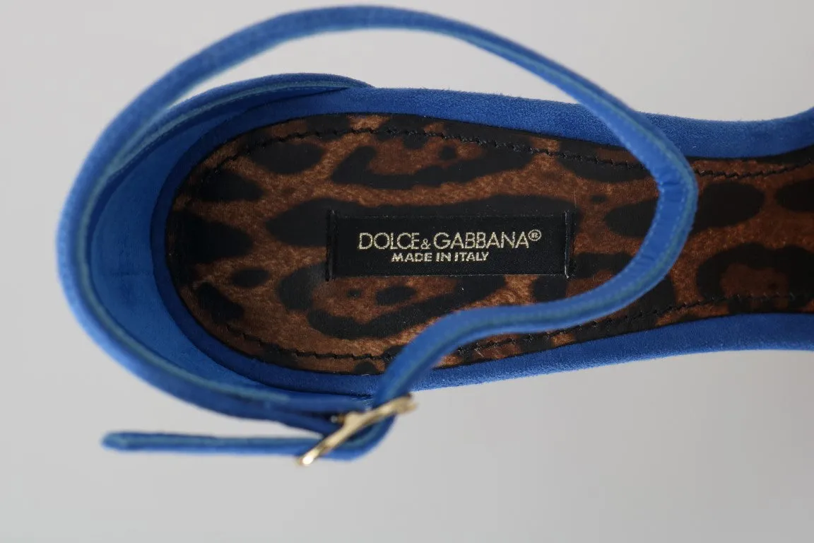 Blue Suede Ankle Strap Sandals