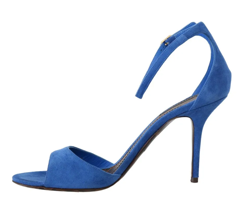 Blue Suede Ankle Strap Sandals