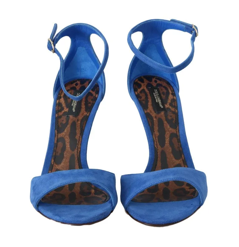 Blue Suede Ankle Strap Sandals