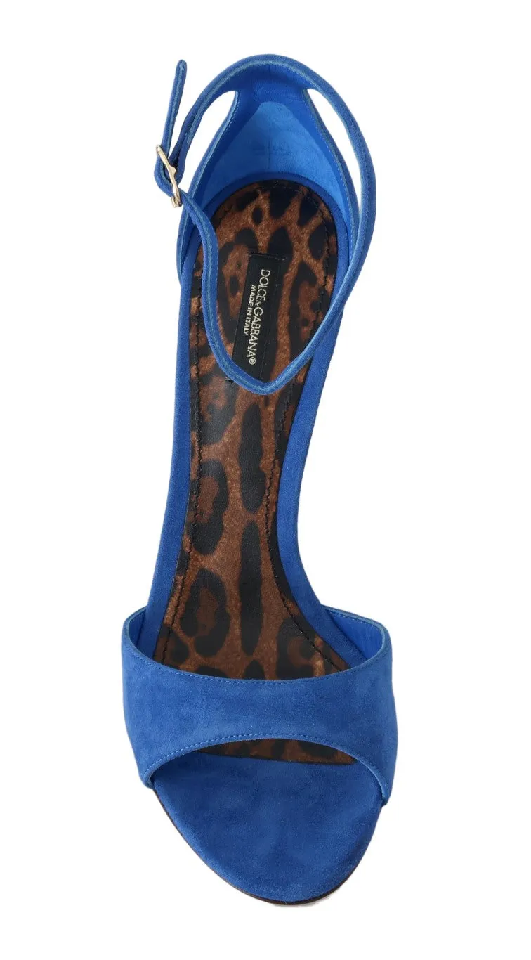 Blue Suede Ankle Strap Sandals