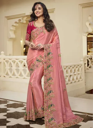 Blush Pink Embroidered Party Wear Saree