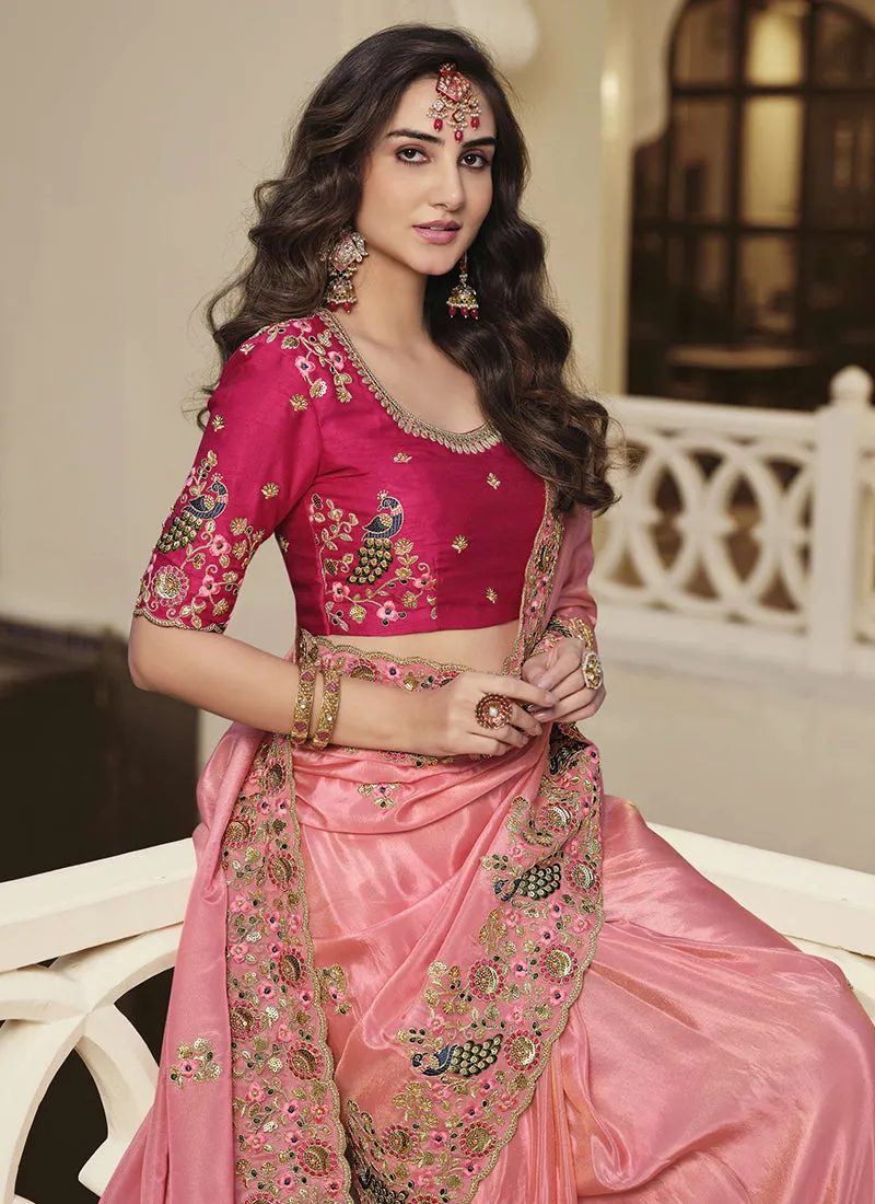 Blush Pink Embroidered Party Wear Saree