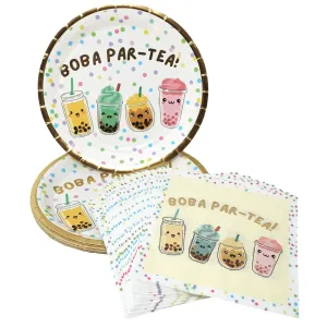 Boba Tea Party Biodegradable Paper Plates and Napkins 12 Plates 20 Napkins