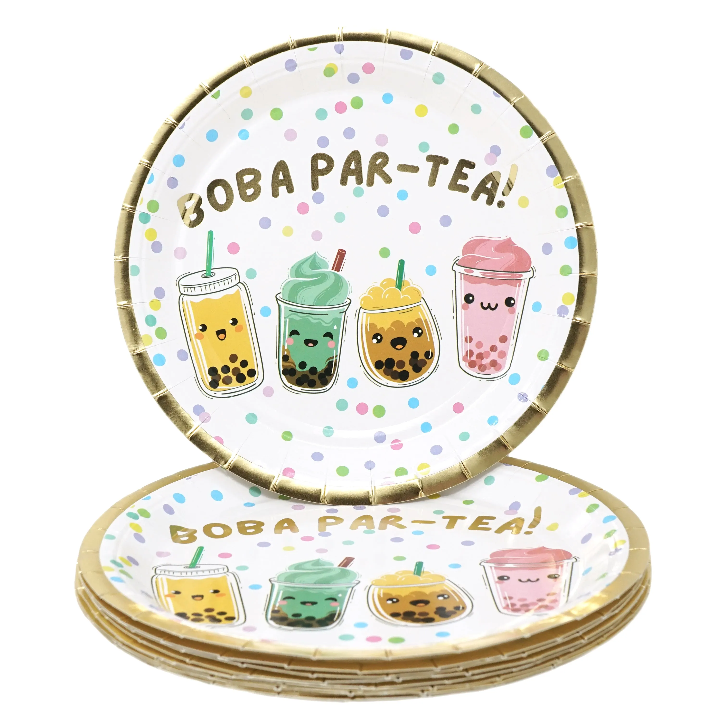 Boba Tea Party Biodegradable Paper Plates and Napkins 12 Plates 20 Napkins