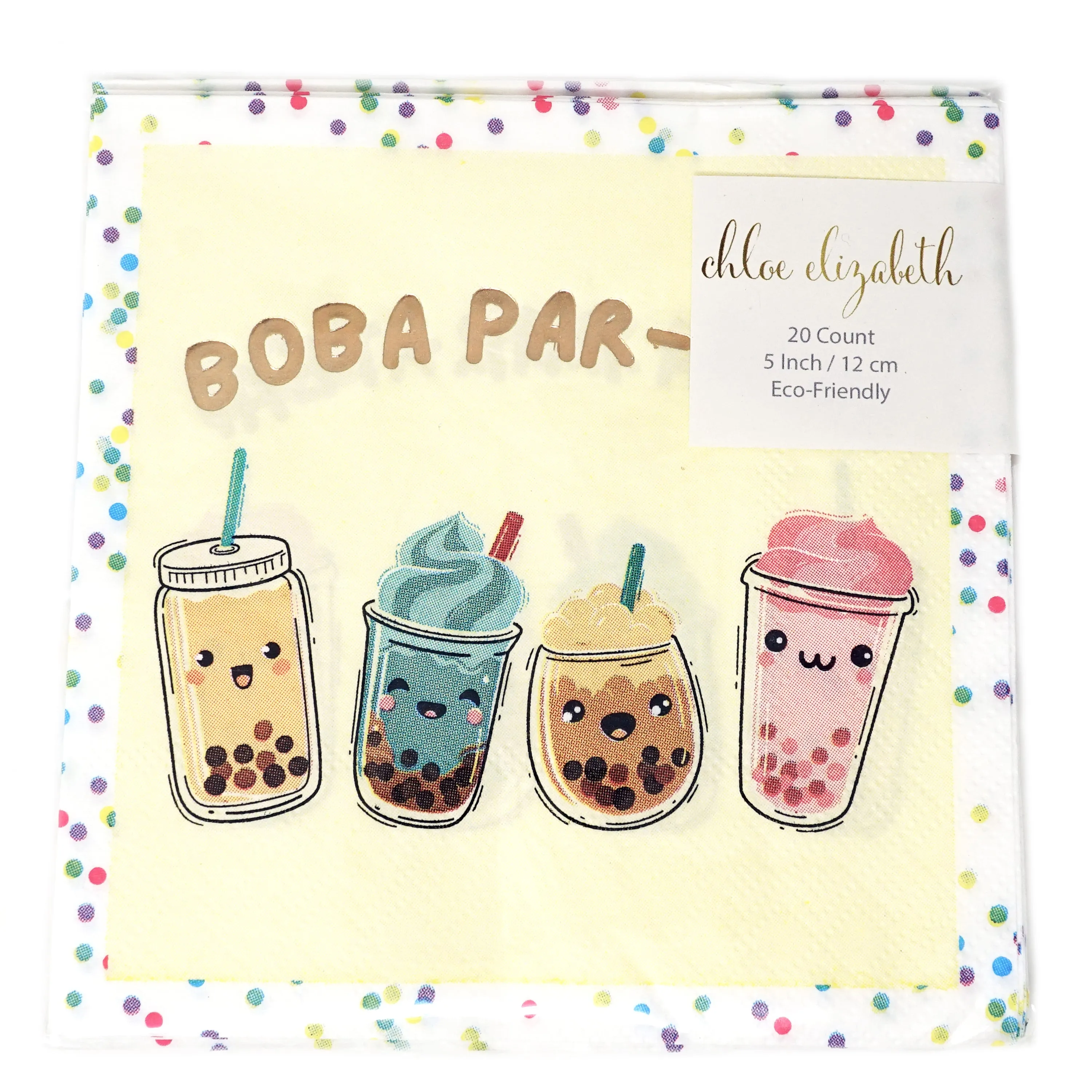 Boba Tea Party Biodegradable Paper Plates and Napkins 12 Plates 20 Napkins