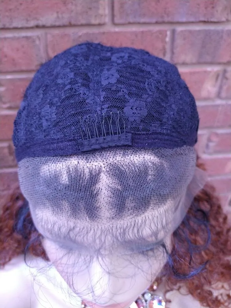 Braided Curly Lace Front Wig Ombre Auburn HD Lace Human Hair Blend Wig African American Wig Chemo Alopecia Wigs Glory Tress -TRIBAL PRINCESS