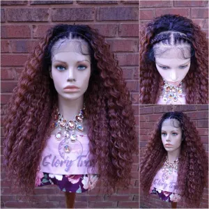 Braided Curly Lace Front Wig Ombre Auburn HD Lace Human Hair Blend Wig African American Wig Chemo Alopecia Wigs Glory Tress -TRIBAL PRINCESS
