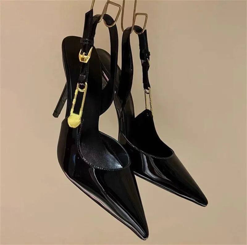 Brand Buckle Hot Diamond Silver Sandals for Women's Wedding Banquet Fashion Closed Toe Rhinestone Slim High Heels Big Size 34-43