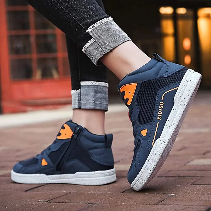 Brand new XIDISO Kids High Sneaker, Sz 4.5! Navy/Orange