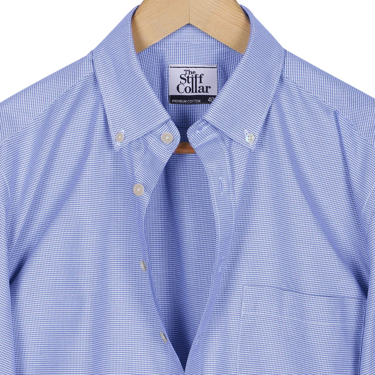 Brentford Blue Micro Houndstooth Button Down Cotton Shirt