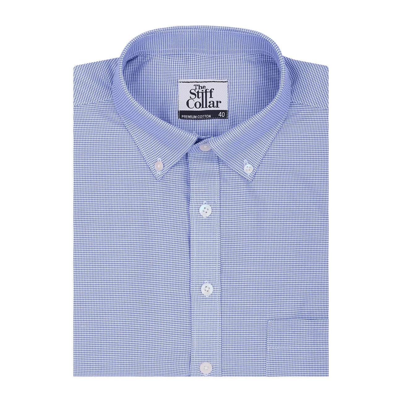 Brentford Blue Micro Houndstooth Button Down Cotton Shirt