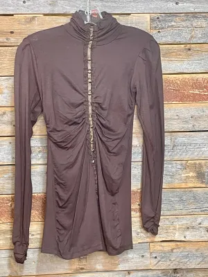 Buttons & Lace High Neck Top - Cocoa
