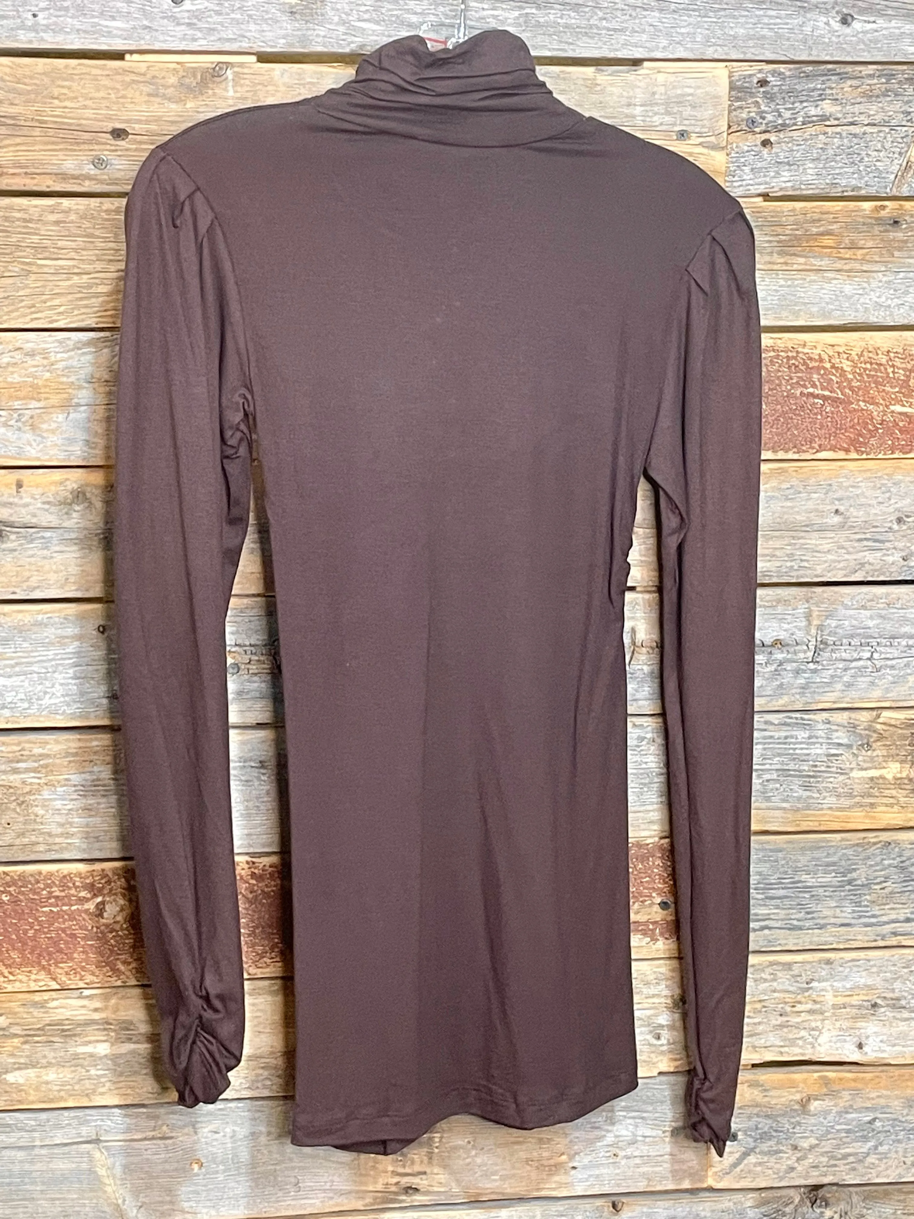 Buttons & Lace High Neck Top - Cocoa