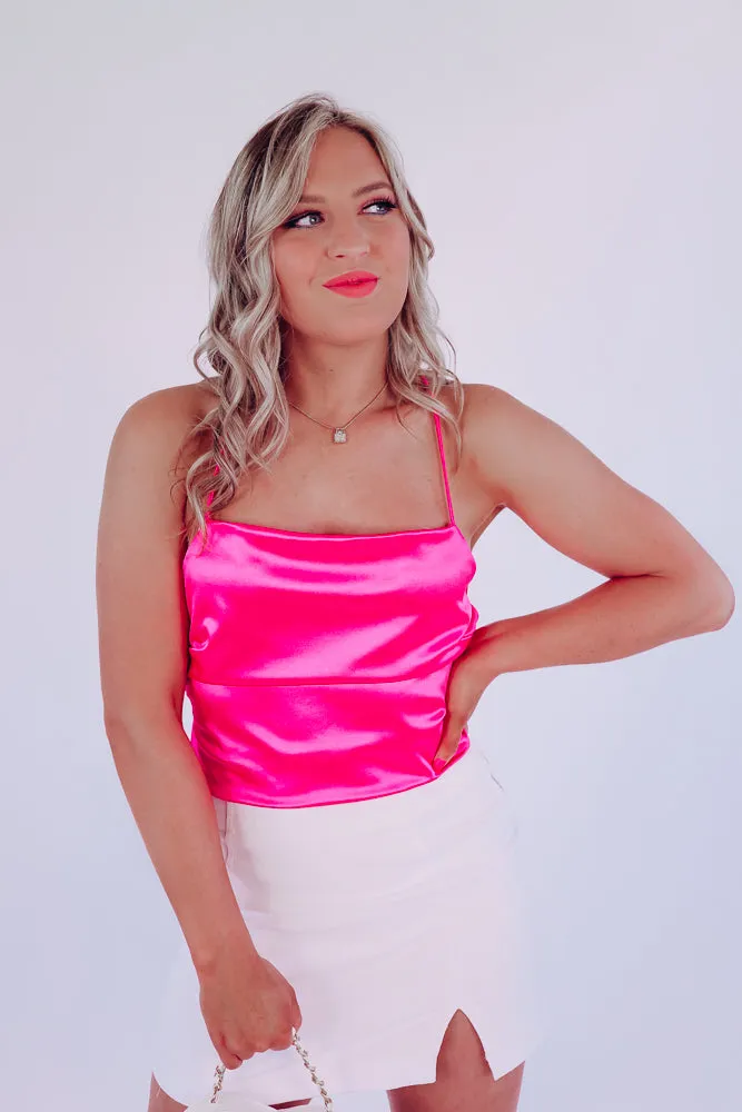 Camilla Satin Lace-Up Top - Hot Pink