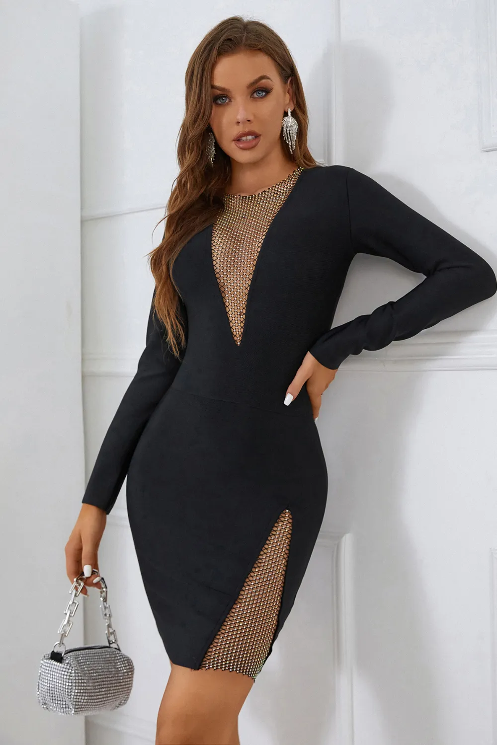 Cany V-neckline Mesh Bandage Dress