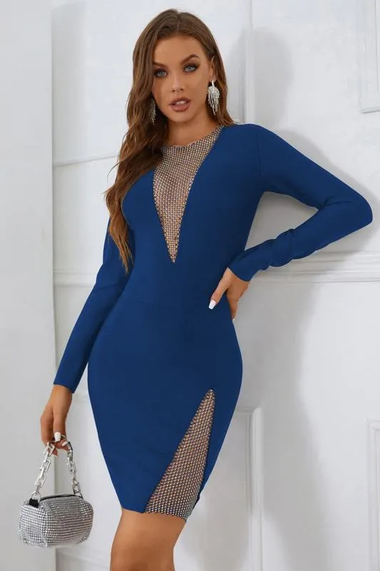 Cany V-neckline Mesh Bandage Dress