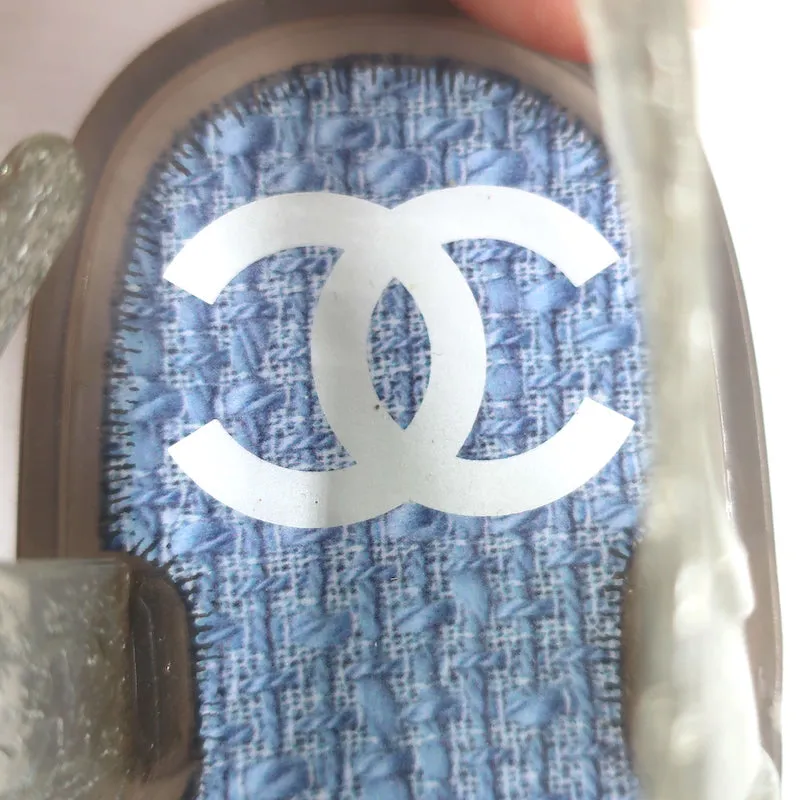 Chanel Camellia Thong Ankle Strap Jelly Sandals Silver Glitter Size 41