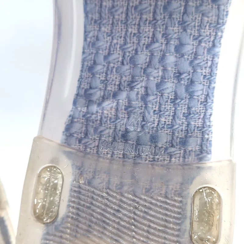Chanel Camellia Thong Ankle Strap Jelly Sandals Silver Glitter Size 41
