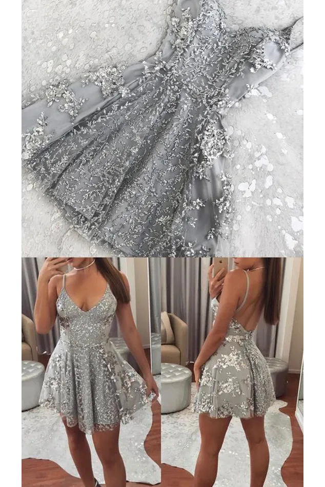 Charming Lace Spaghetti Straps Short Prom Dress Cheap Homecoming Dress OHM005