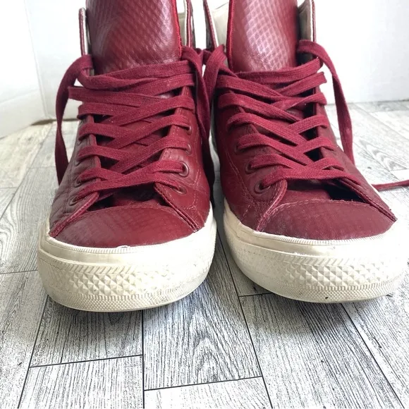 Chuck Taylor Red Leather Converse All Star Lace Up High Top Mens Size 12