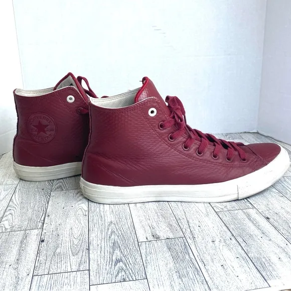 Chuck Taylor Red Leather Converse All Star Lace Up High Top Mens Size 12