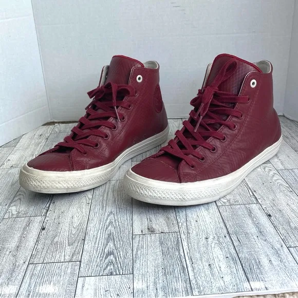 Chuck Taylor Red Leather Converse All Star Lace Up High Top Mens Size 12