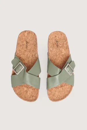 Criss Cross Buckled Cork Sliders
