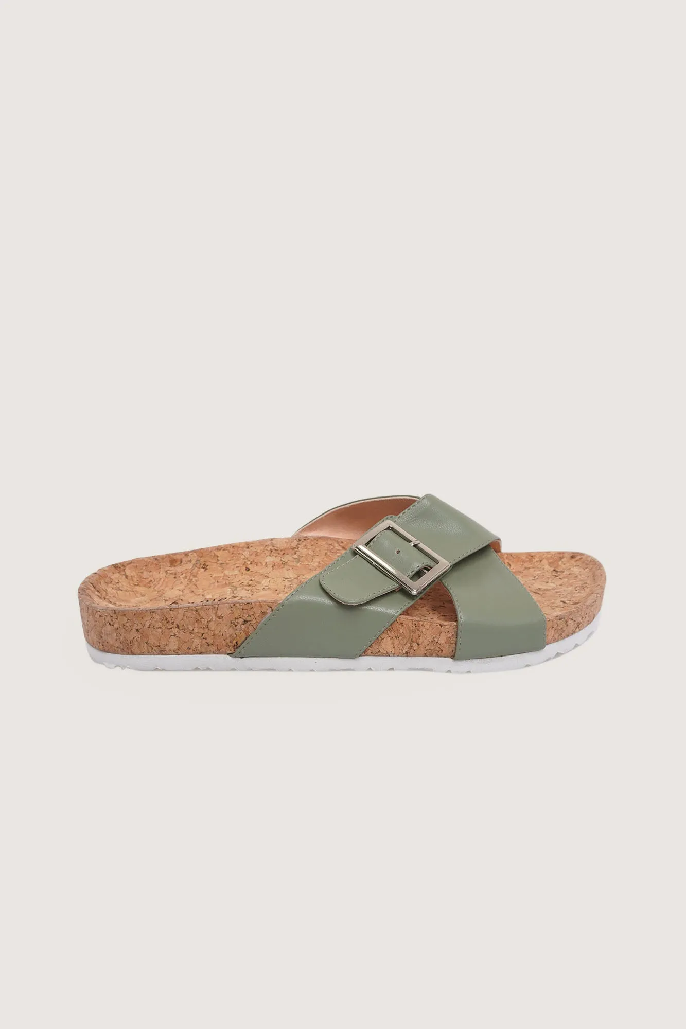 Criss Cross Buckled Cork Sliders