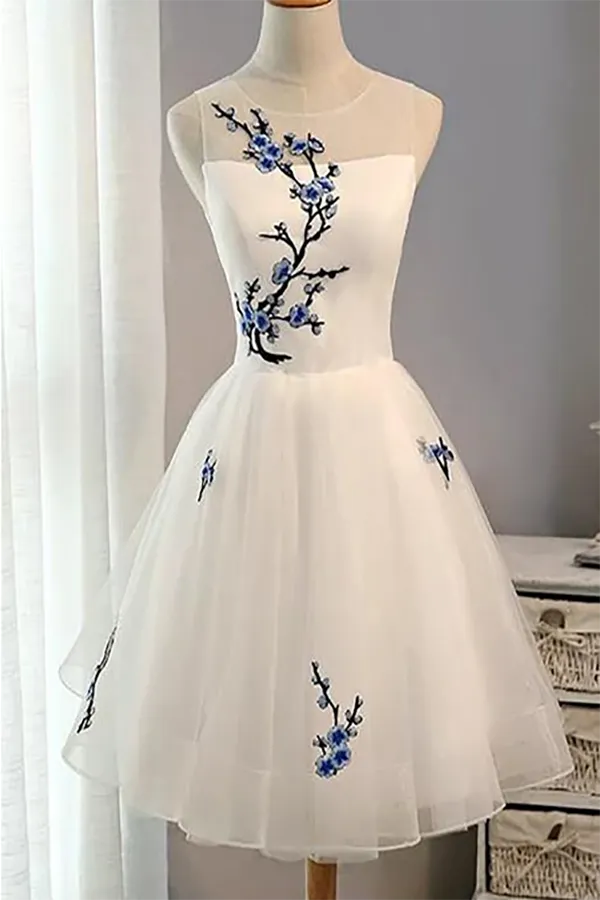 Cute Applique White Short Homecoming Prom Dresses Cheap Sweet 16 Dresses HD001