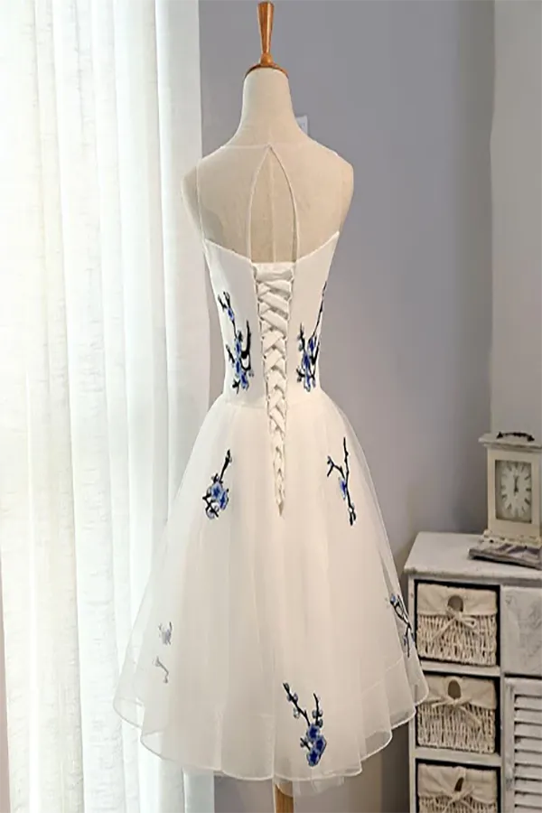 Cute Applique White Short Homecoming Prom Dresses Cheap Sweet 16 Dresses HD001
