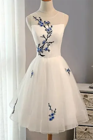Cute Applique White Short Homecoming Prom Dresses Cheap Sweet 16 Dresses HD001