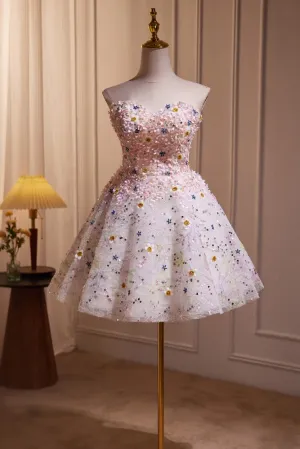 Cute Sweetheart Hand-Flower Mesh Princess Homecoming Dress