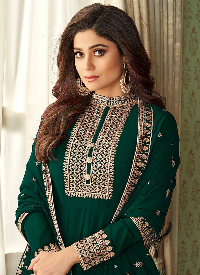 Dark Green Embroidered Bollywood Wedding Anarkali