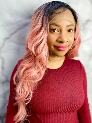 Dark Rooted Pink Lace Front Wig