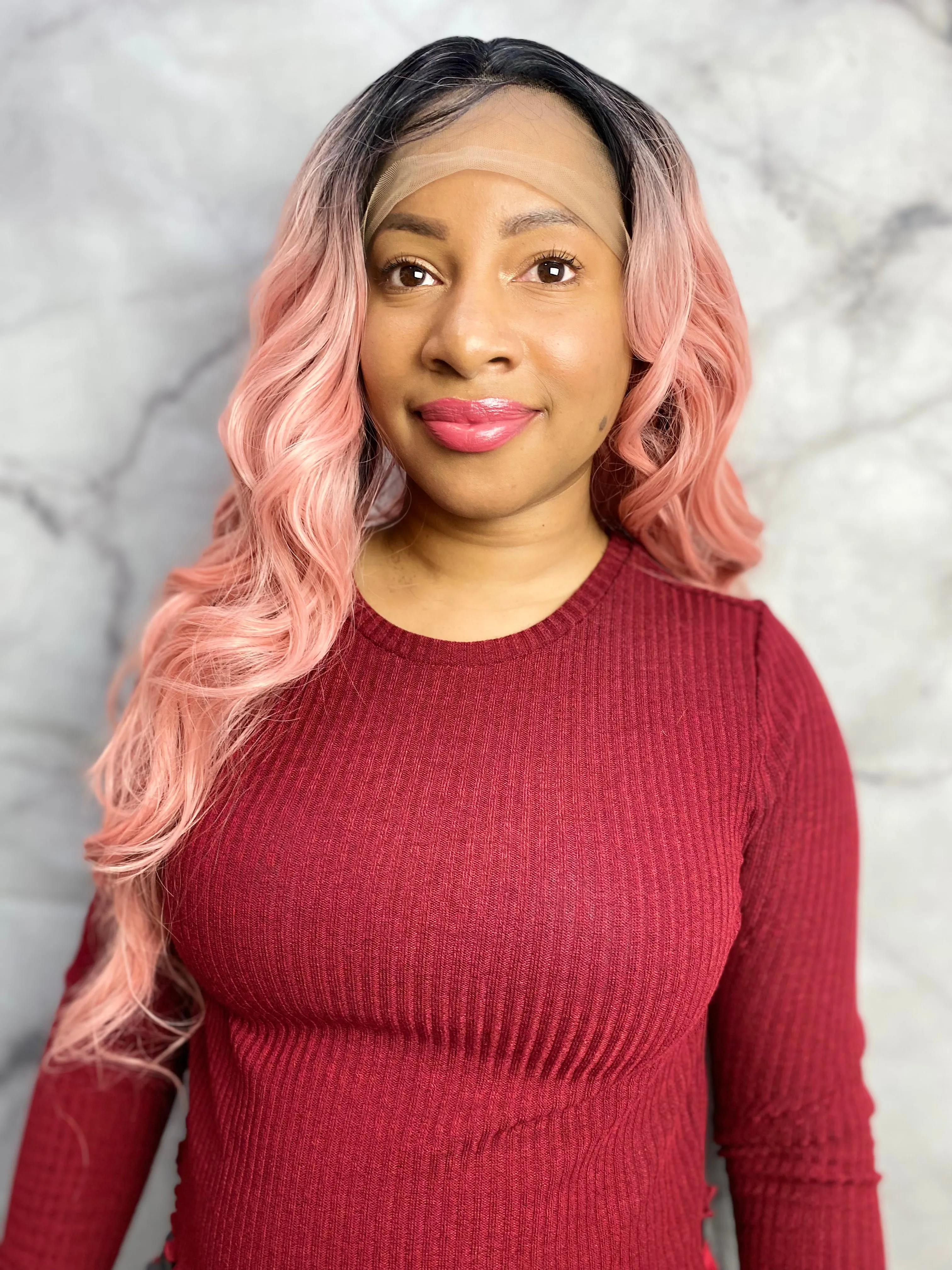 Dark Rooted Pink Lace Front Wig