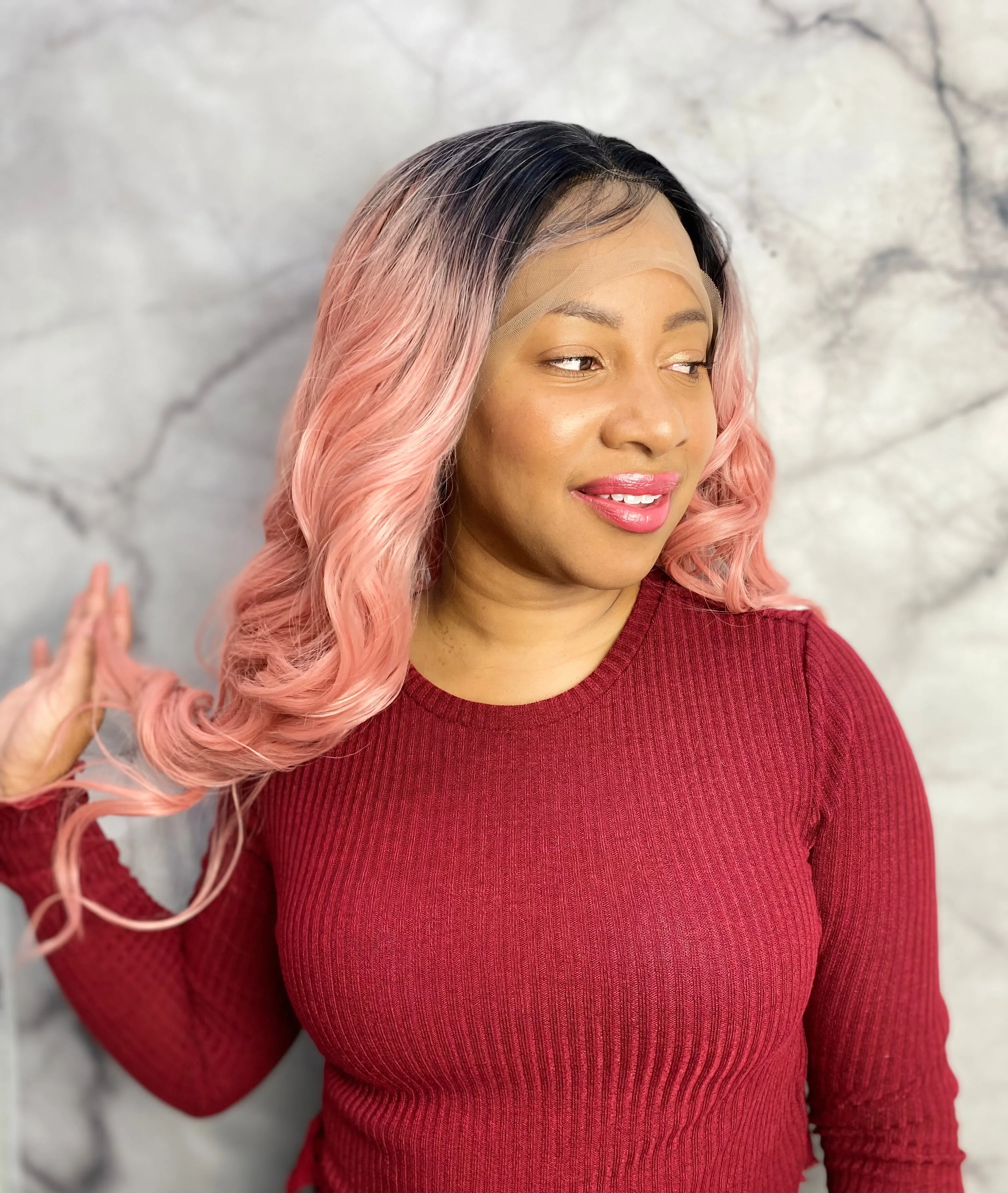 Dark Rooted Pink Lace Front Wig